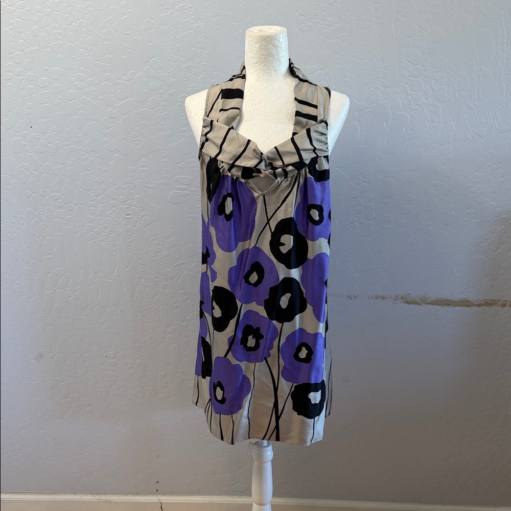 Purple and Black Floral Halter Dress